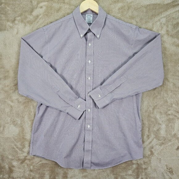 Brooks Brothers Regent Non-Iron Supima Button Up Plaid Shirt Men's Sz 16.5-34 - Picture 1 of 10